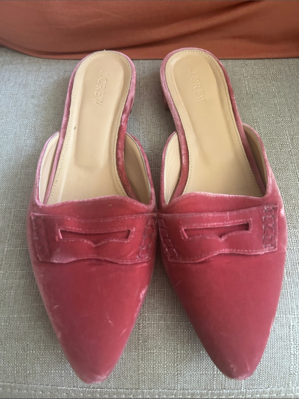 J. Crew Pink Velvet Pointed Toe Mule Slides